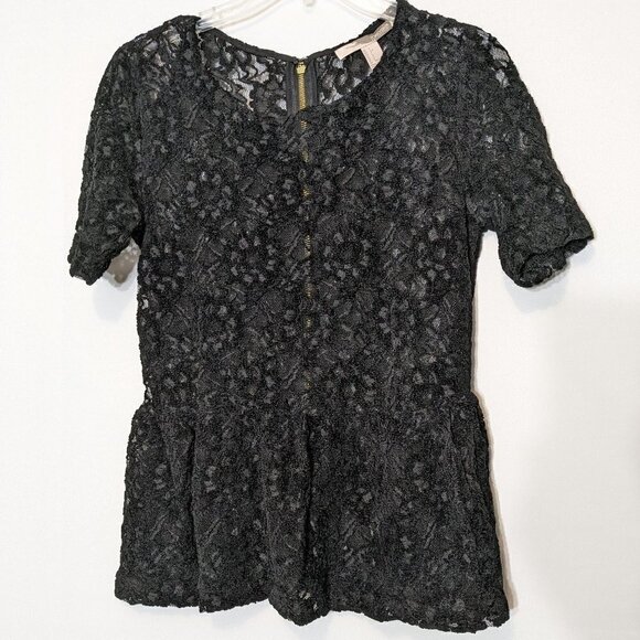 Forever 21 Sheer Black Lace Tunic Top; Short Sleeves; Bottom Ruffle; Size Small - Picture 3 of 4